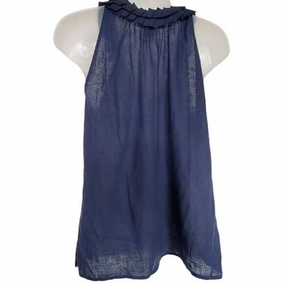 Marisa Christina Linen Navy Ruffle Sleeveless Top - Picture 5 of 8